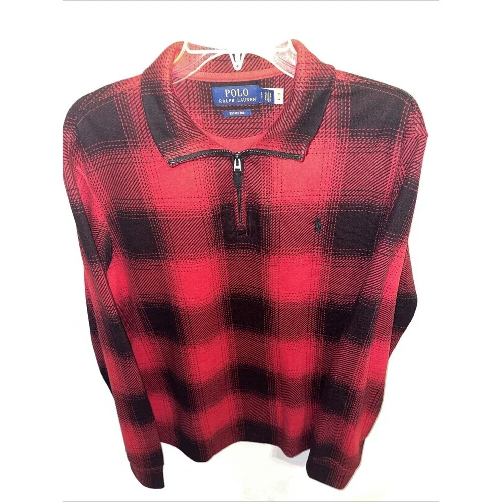 Polo Ralph Lauren Estate Rib Men’s Pullover Shirt Size Small Red Plaid Outdoors